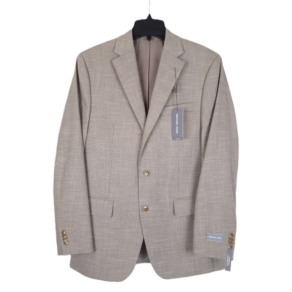 Michael Kors Mens Classic Fit Sport Coat Blazer 38R Beige Tan Solid Stretch NWT